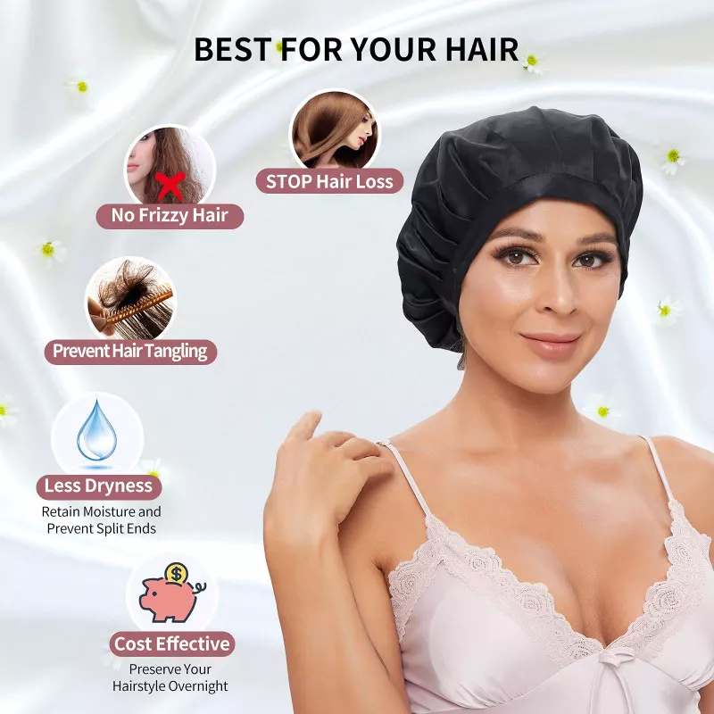 4 Satin Schlafhauben Mit Breitem Band Für Damen - Weich, Elastisch, Einheitsgröße