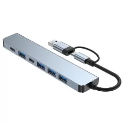 Computer-Dockingstation 2-in-1 USB-C-Hub 7 Ports 3.0-Hub für Windows Mac OS Grau